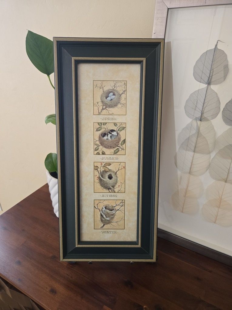 Rustic Framed Wall Art – Bird Nests Four Seasons (Spring Summer Autumn Winter)