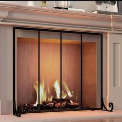 Flat Panel Fireplace Screen Spark Guard Wrought Metal Gate Cover for Home