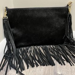 Borse In Pelle Black Calf Hair Leather Bag With Fringes 