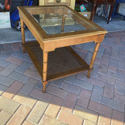 27 Inches Tall Solid Wood Table With Glass Top Only $15