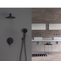 Shower System Wall Mounted Shower Faucet Mixer Set with Luxury High Pressure Nickel 2L  Black 2B $80