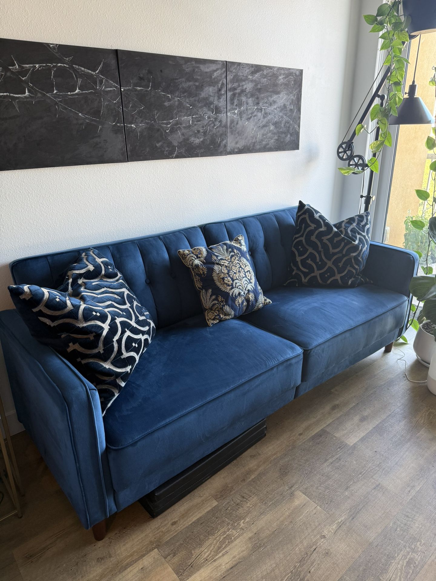 Sapphire Blue Velvet Couch/Futon