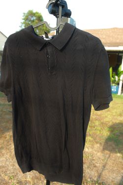 Express Men's Textured Knit Polo Shirt - Black - Size Medium