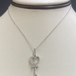 10K White Gold Diamond Key Necklace