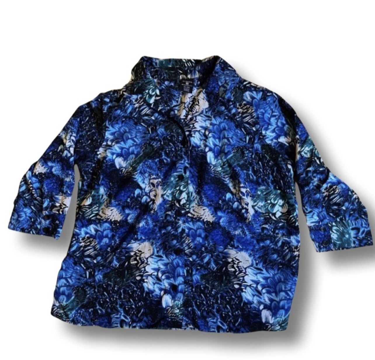 Women’s George Brand Funky Floral Pattern Silk Button Up Blouse Size 1X