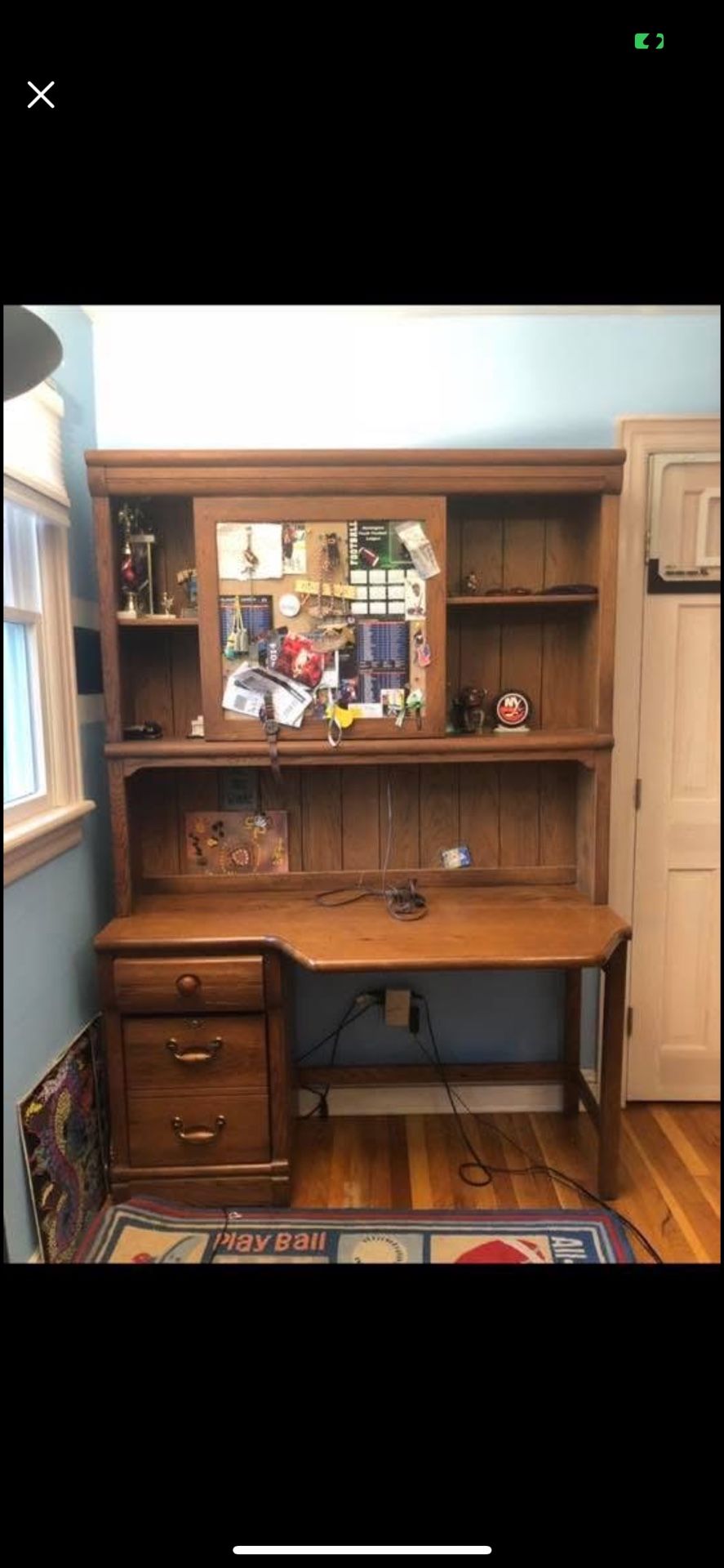 All wood 2 draw desk and hutch