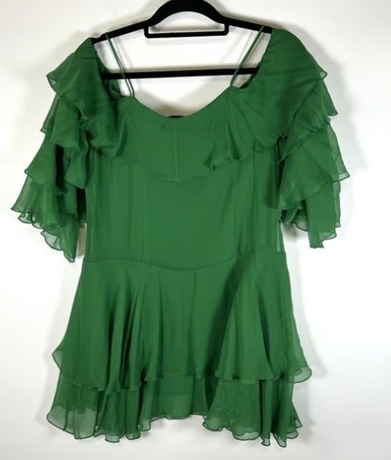 Alice + Olivia Flouncy Silk Chiffon Tunic Dress Green Women’s Size 2 Designer