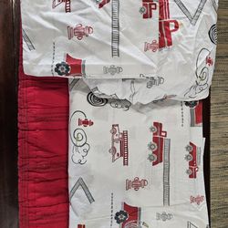 Pottery Barn Kids Fire Fighter Sheet Bedding Set With Quilt In Size Twin