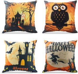 Brand New Halloween Throw Pillow Covers 18 x 18 Inch Owl/Bat/Witch/Castle Theme Sofa Home Decorative Cushion Pillow Case Bedroom Living Dining Seat