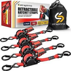 Strapinno Retractable Ratchet Straps (4-Pack), 1 in x 10 ft,
1,500LBS Break