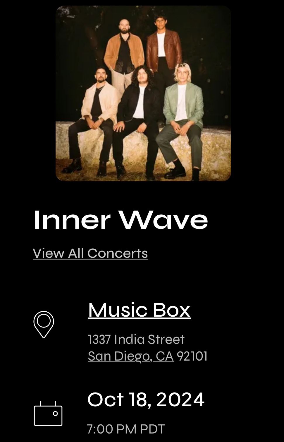 Inner Wave Concert Tix - 10/18/24 - Music Box