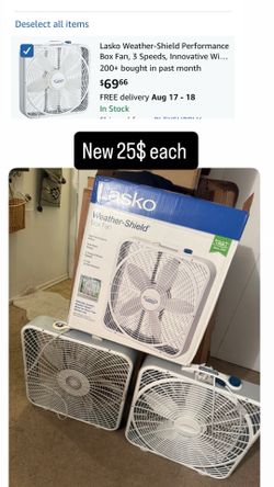 Lasko Weather-Shield Performance Box Fan, 3 Speeds, Innovative Wind Ring System for Up to 30% More Air, Carry Handle for Bedroom, Office, Home, 20 Inc