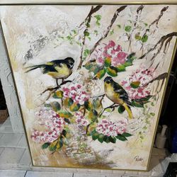 Antique Abstract Oil Painting Signed Lee Reynolds 40.5”Lx51”H