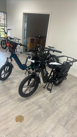 Family cargo e-bike has children seat