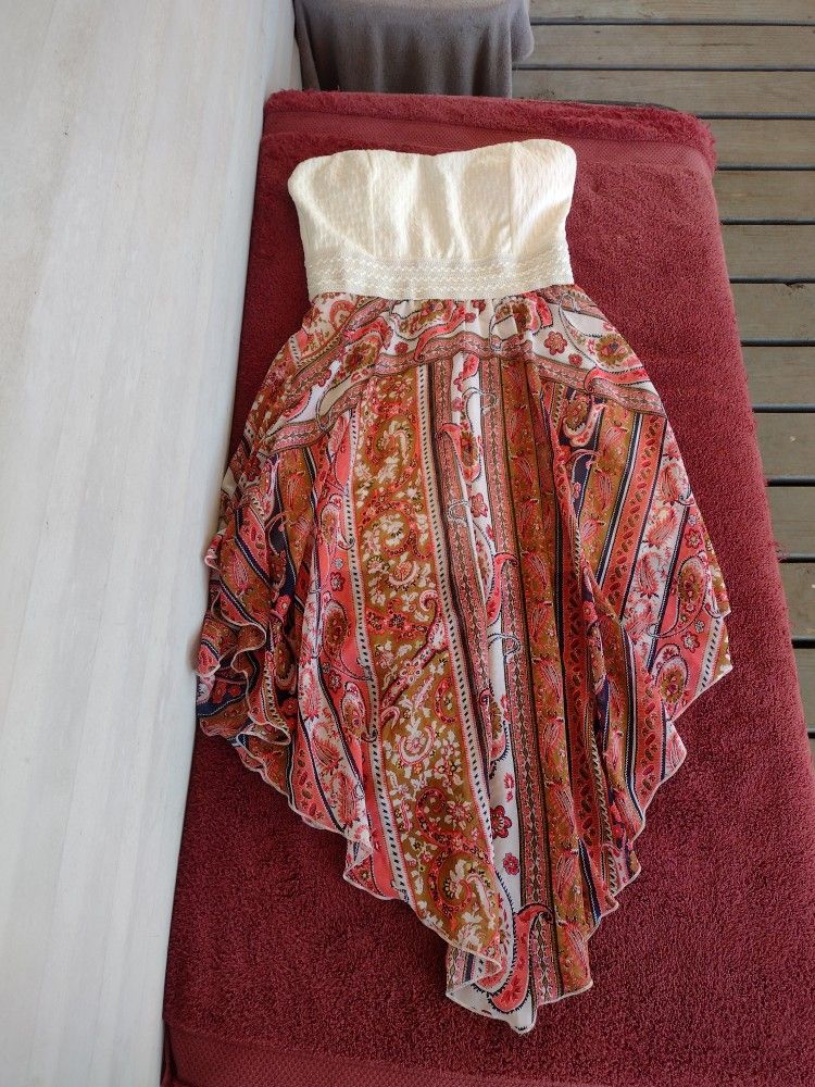 Rue 21 Paisley Print Strapless Sundress Asymmetrical Size L, New