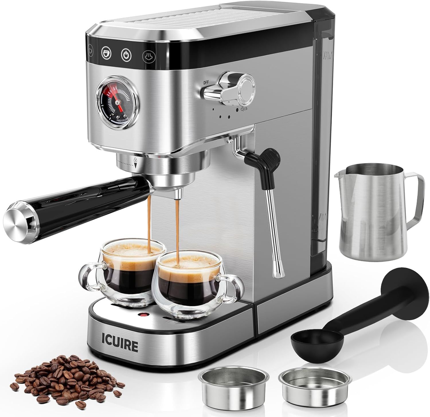 ICUIRE Espresso Machine 20 Bar, Stainless Steel Espresso Maker with Milk Frothing Pitcher
