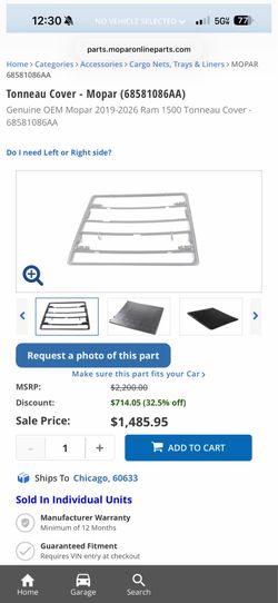 Brand New Mopar Tonneau Cover - ((contact info removed)6AA) Fits 2019-2026 Ram 1500 Trucks w/o Ram Boxes