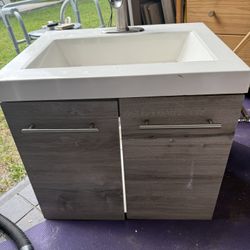 Single Sink White Washed Bath Vanity  And Faucet