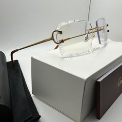 Cartier Big C Decor 24K Gold/Clear Diamond Cut Wire Buffs Glasses