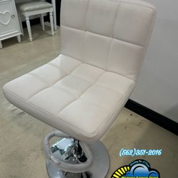 White Vanity Chair Metal Leather New 