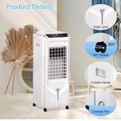 Portable Evaporative Air Cooler, 32" Swamp Cooler with 4.2 Gal Tank, Remote, 90° Oscillation Cooling Fan with 3 Speeds, 12H Timer, 3 In 1 Tower Fan th