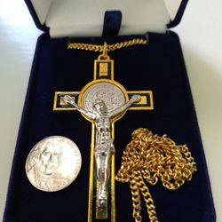 Two-toned St Benedict Crucifix Necklace