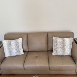 Brayna 88" Classic Leather Sofa In Taupe