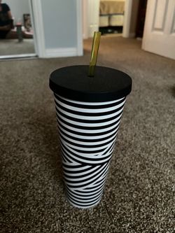 Starbucks Black & White Striped Cold Cup Tumbler