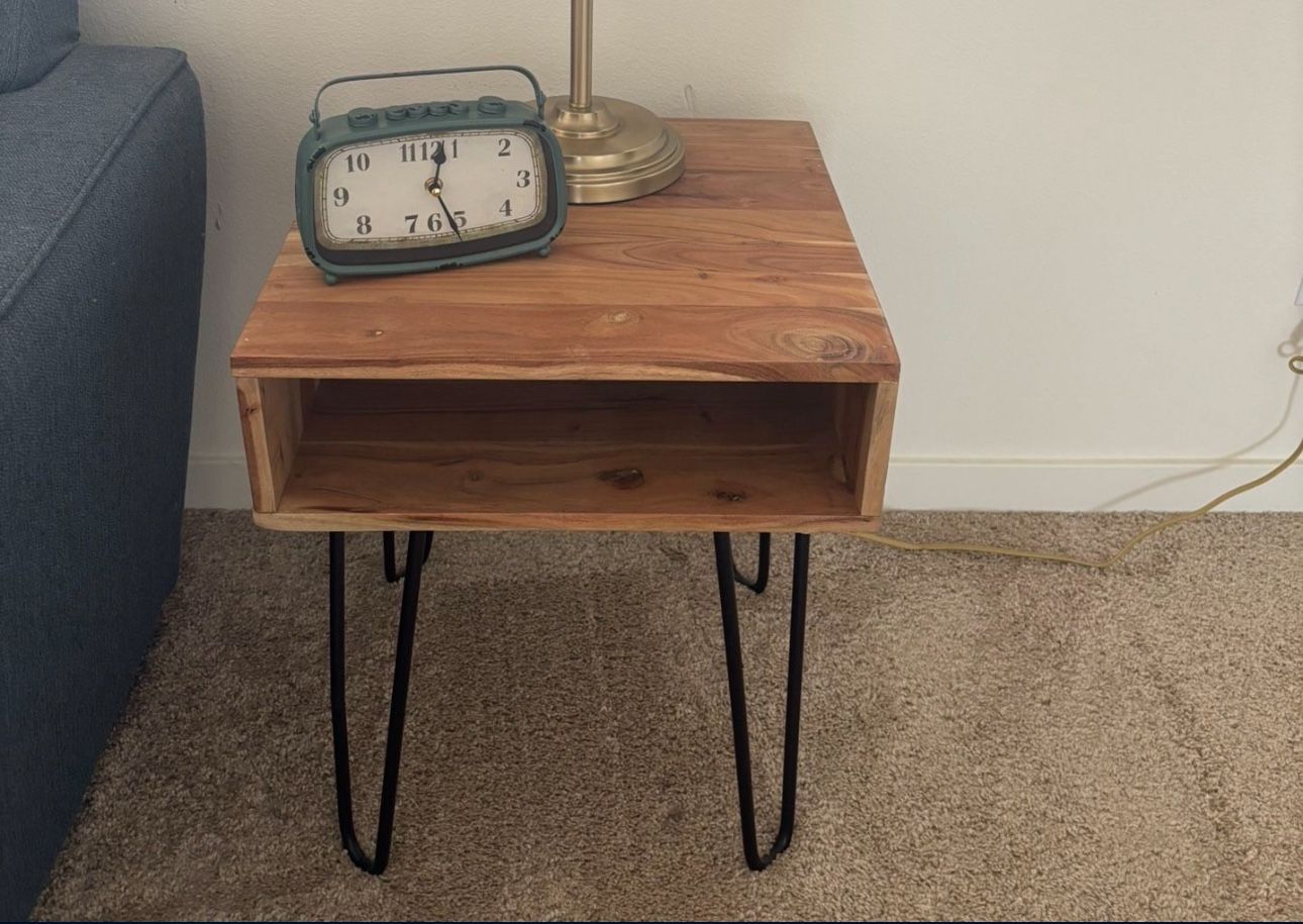 Solid Wood And Iron End Table