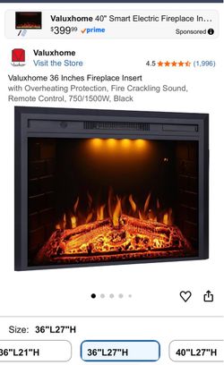 Valuxhome 36” Electric Fireplace Insert – Black
