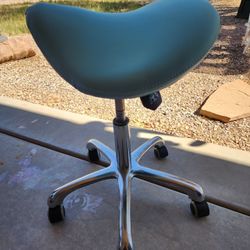 Saddle Stool, Teal Color, Ergonomic, Office Chair