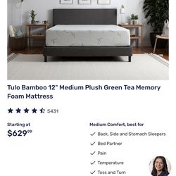 Tulo Bamboo 12" Medium Plush Green Tea Memory Foam Mattress