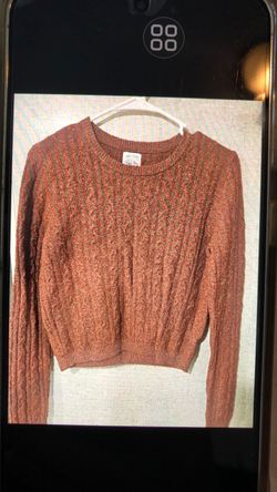 Rust Cable Knit Crew Neck Sweater