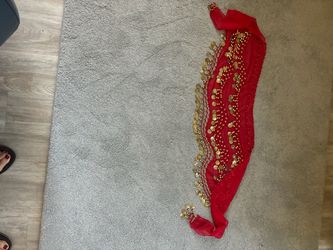 Red Dance Hip Scarf with Gold Coins