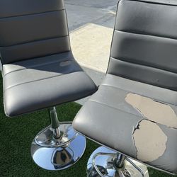 4 Gray Leather Barstools 