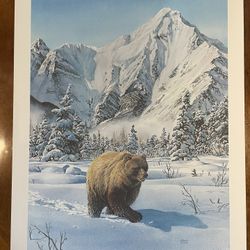 Charles Gause Lithograph Grizzly Winter 21x27