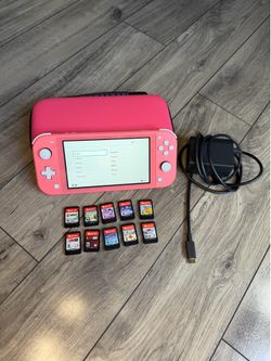 Nintendo Switch Lite Coral Bundle w/ 10 Games, Charger & Carrying Case