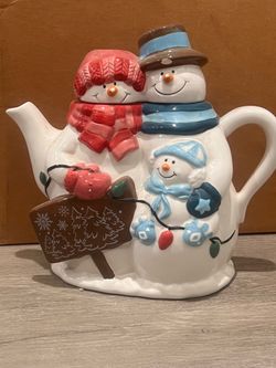 Ceramic Snowman Family Christmas Teapot