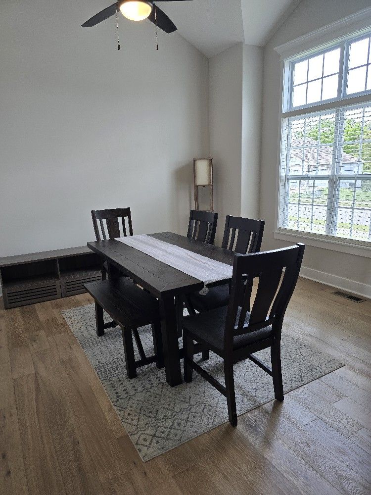 Dining Set for 6 with Bench – Dark Brown – Fair Condition