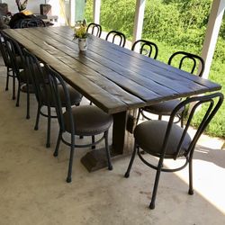9 Foot Handcrafted Solid Wood Table. Outdoor/Indoor 