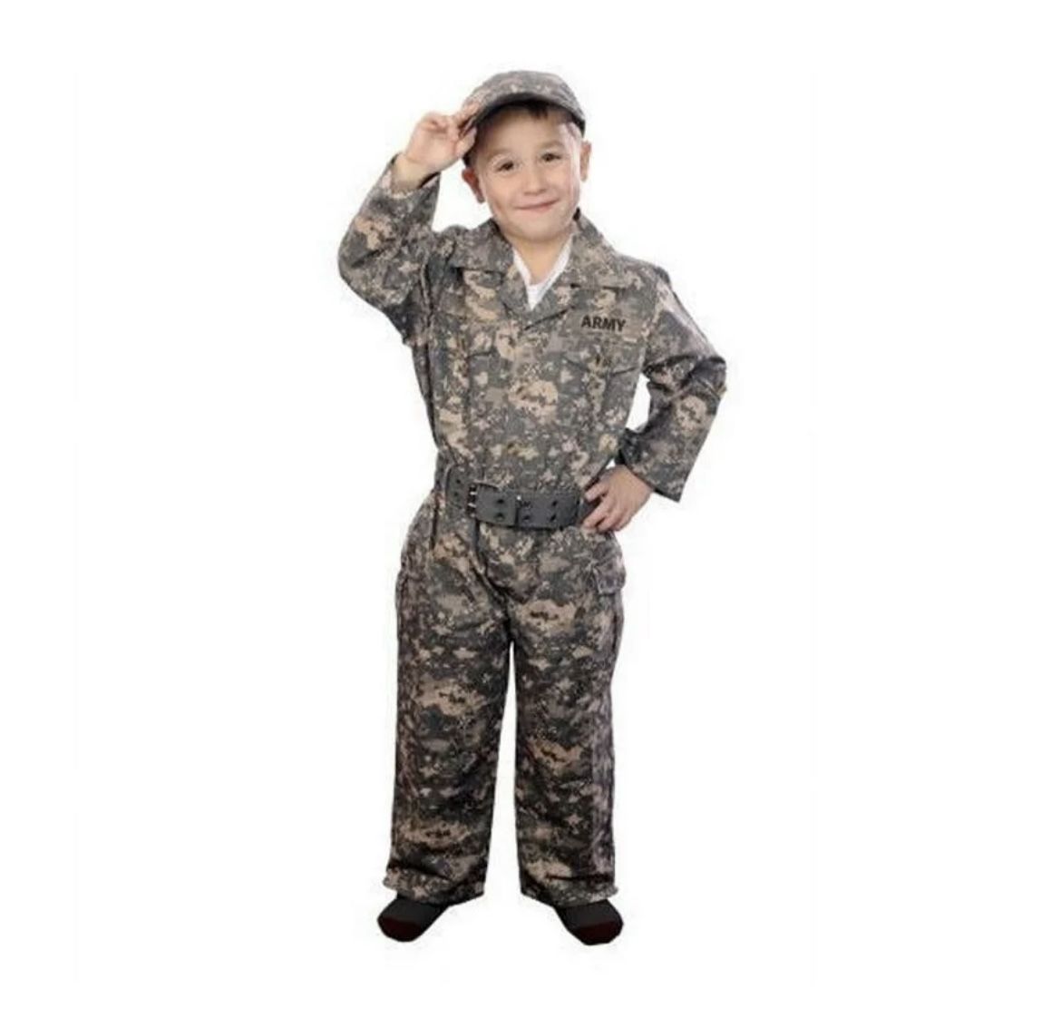 Aeromax Jr Military Camouflage Child Suit with Cap and Belt, Boys Costume