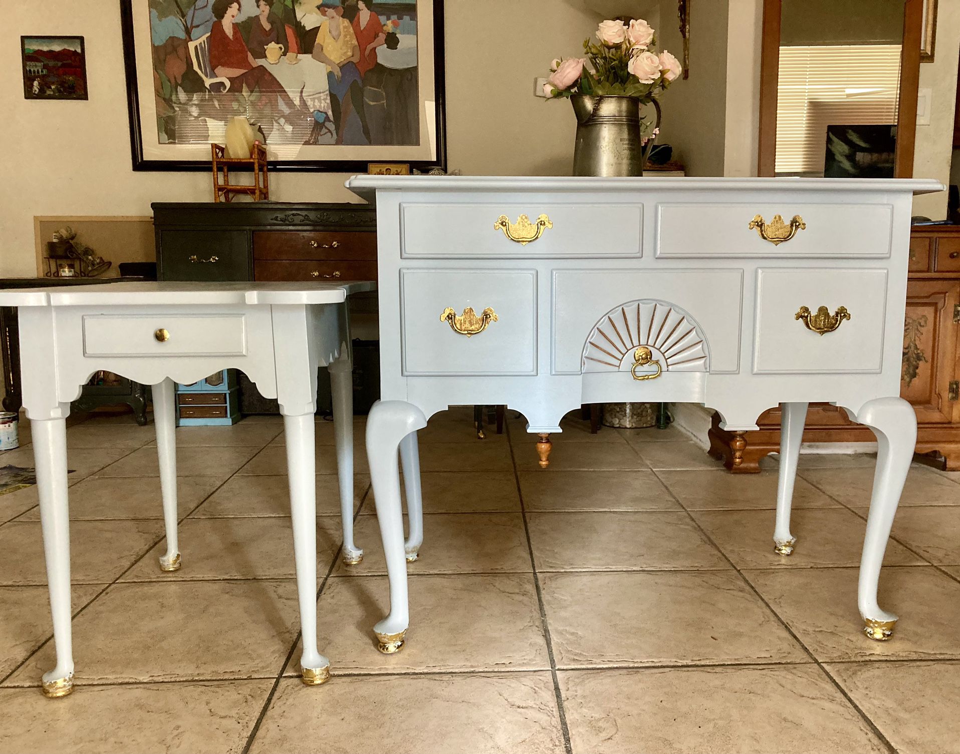 Ethan Allen Refinished Buffet/ Sideboard/ Dresser/ TV Stand / Credenza And Side/ Lamp Table 
