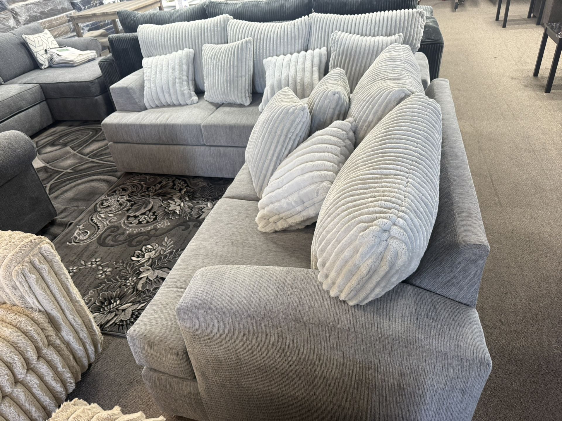 GRAY SOFA & LOVESEAT $899 NEW BROWN SECTIONAL & OTTOMAN $599
