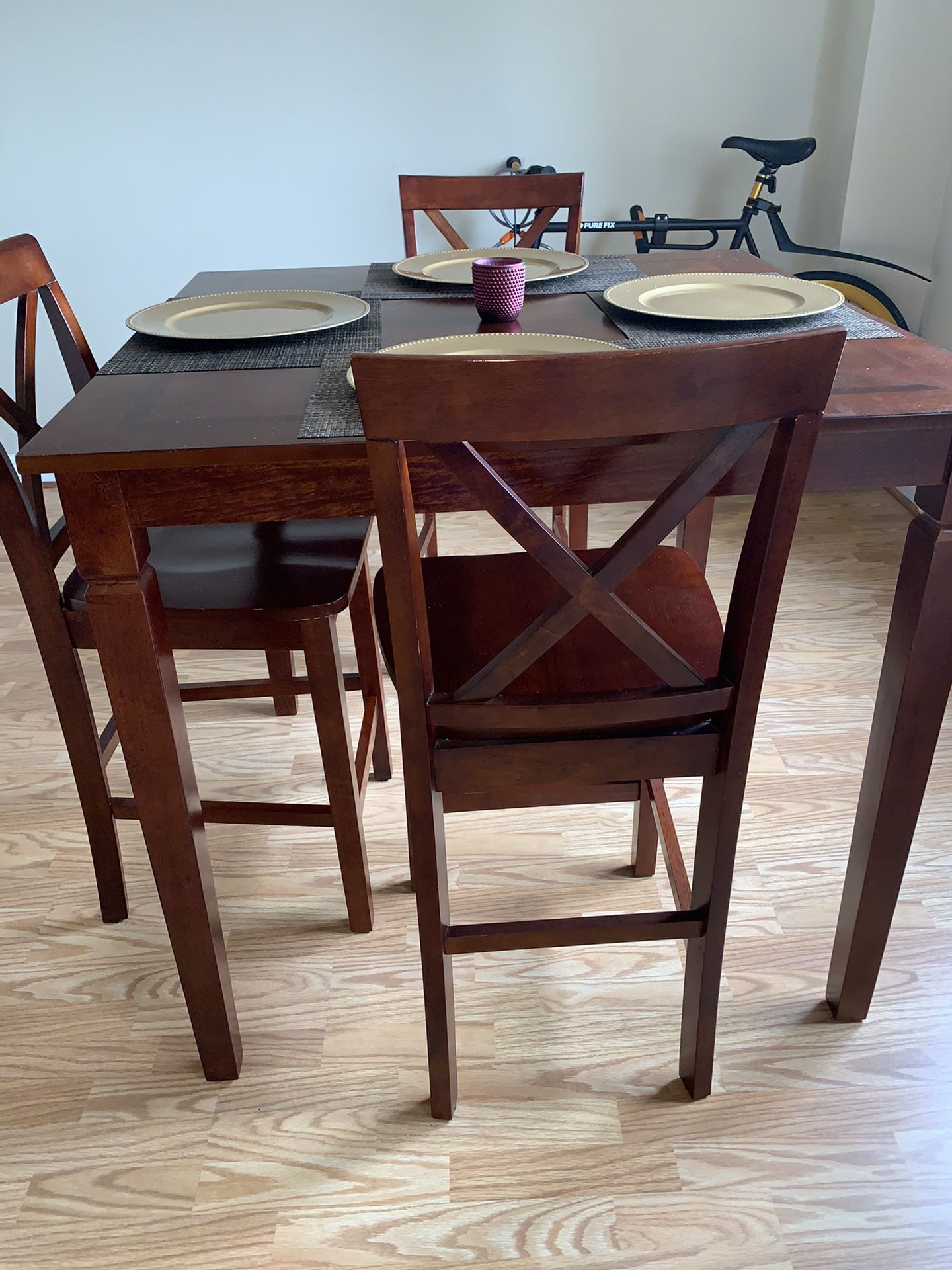 Pub Style Dining Room Table & 4 Chair Set