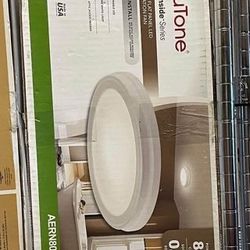 Roomside Series Decorative White 80 CFM Ceiling Bathroom Exhaust Fan with Round LED Panel and Bevele