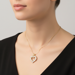 14K Yellow Gold Diamonds Heart Pendant & 18" Box Chain - 0.55ct