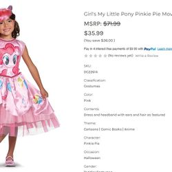 My Little Pony Costume Girl 3T - 4T $20