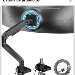 ARES WING Brazo de monitor ultraancho con USB A/C, para pantalla de servicio pesado de 17 a 49 pulgadas, soporta 44 libras, brazo de resorte de gas aj