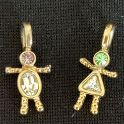 Vintage Charms  Crystal Boy And Girl / Gold Tone
