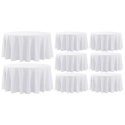 Aocoz 8 Pack White Round Tablecloth 120 Inch Tablecloths Stain Resistant Decorative Washable Polyester Table Cloth [8 Pack ] 120 Round